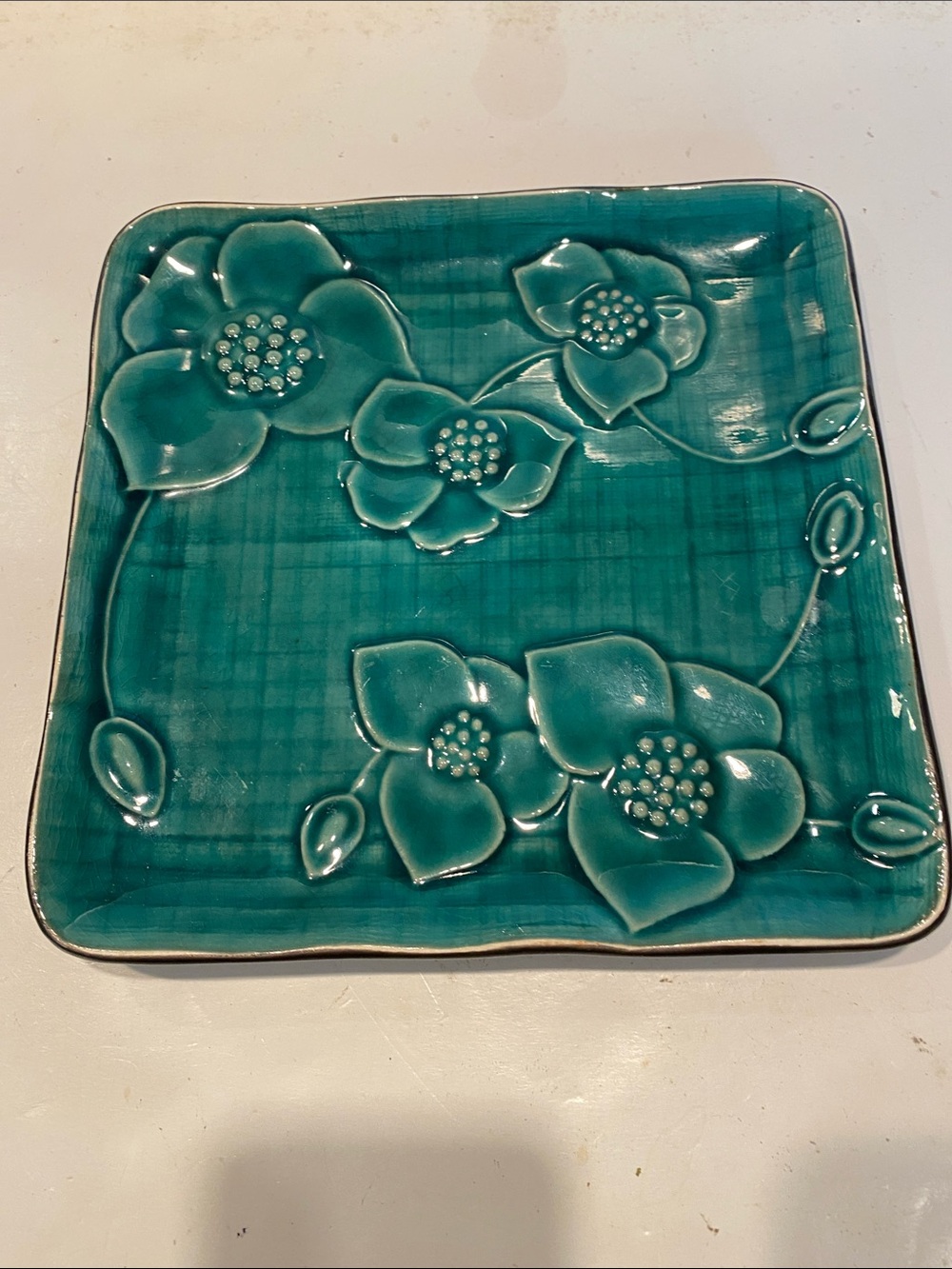 Style Eyes Sakura Teal Ceramic Square Plate
